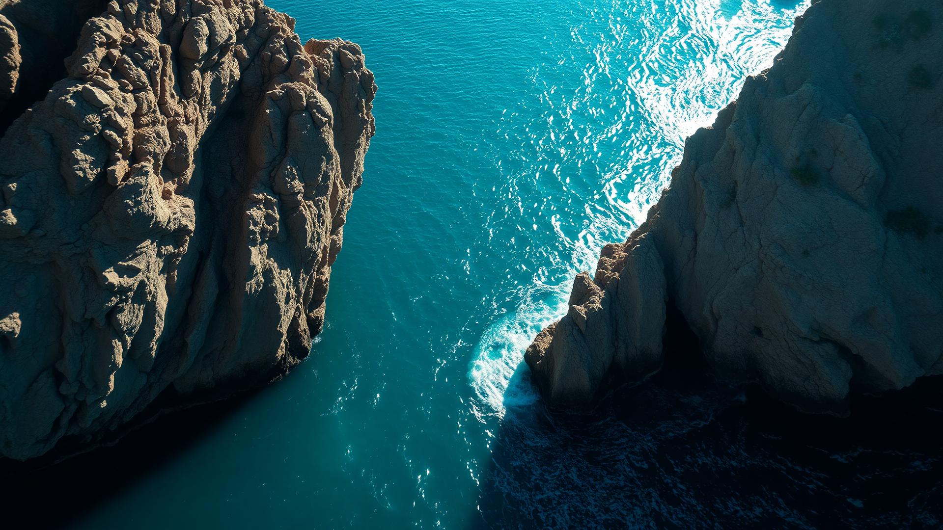 Sunlit Mediterranean coastline